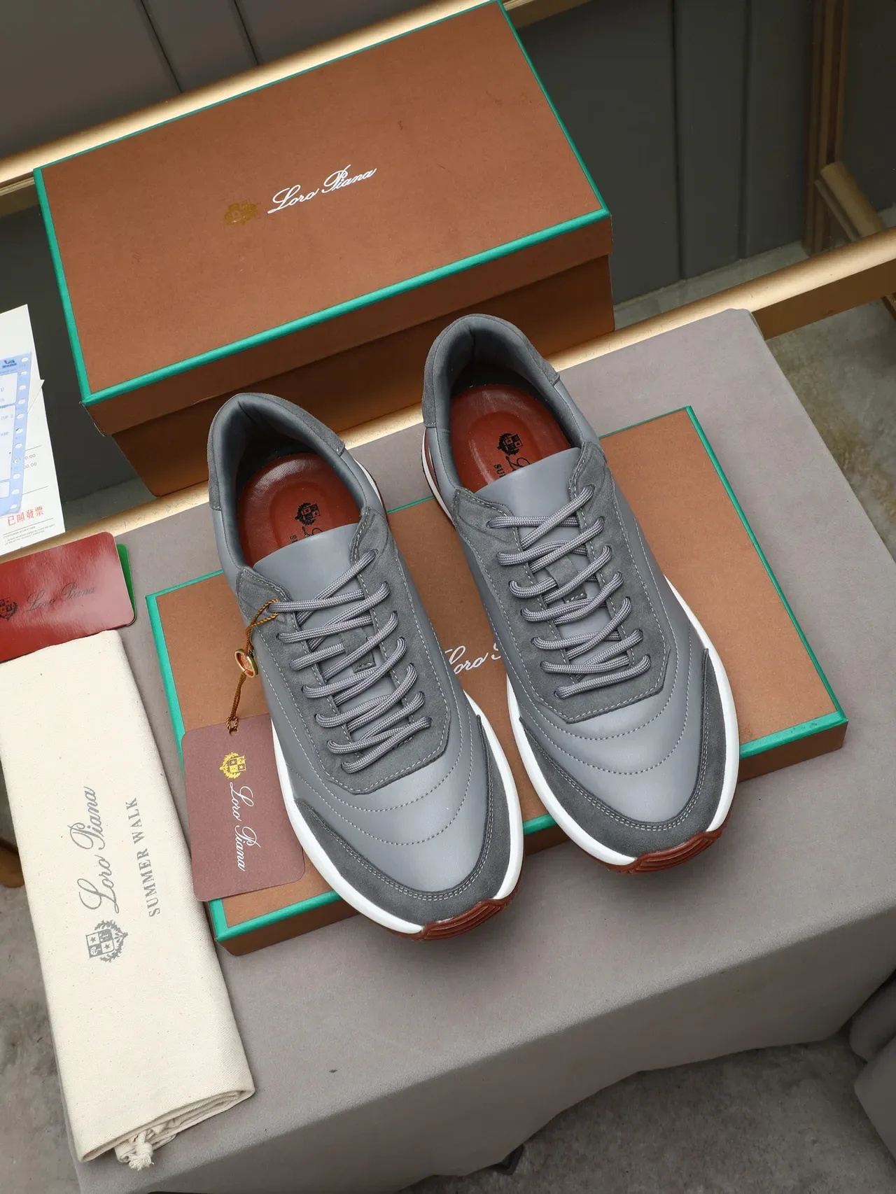 Gray Brown Suede And Leather Upper Layered Panel Construction Sneakers 2