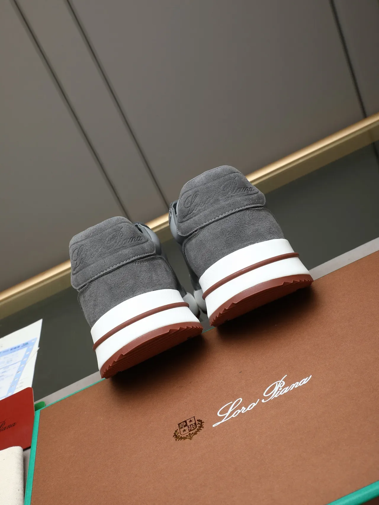 Gray Brown Suede And Leather Upper Layered Panel Construction Sneakers 3