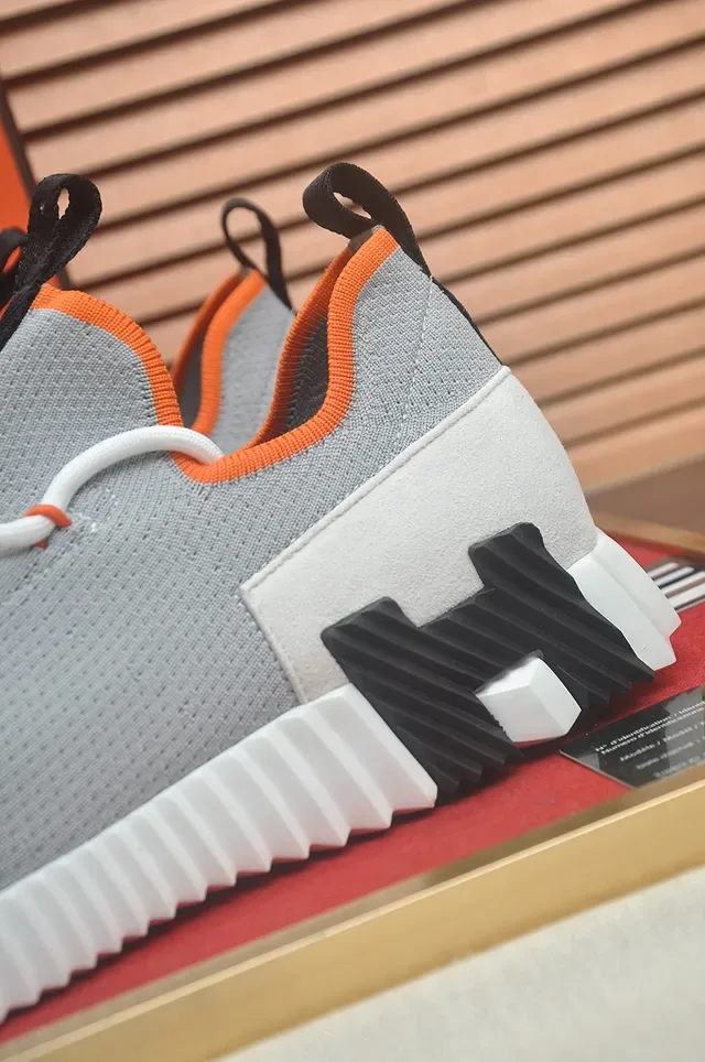 Gray Orange Knit Upper Sculpted Ridged Midsole Sneakers 2