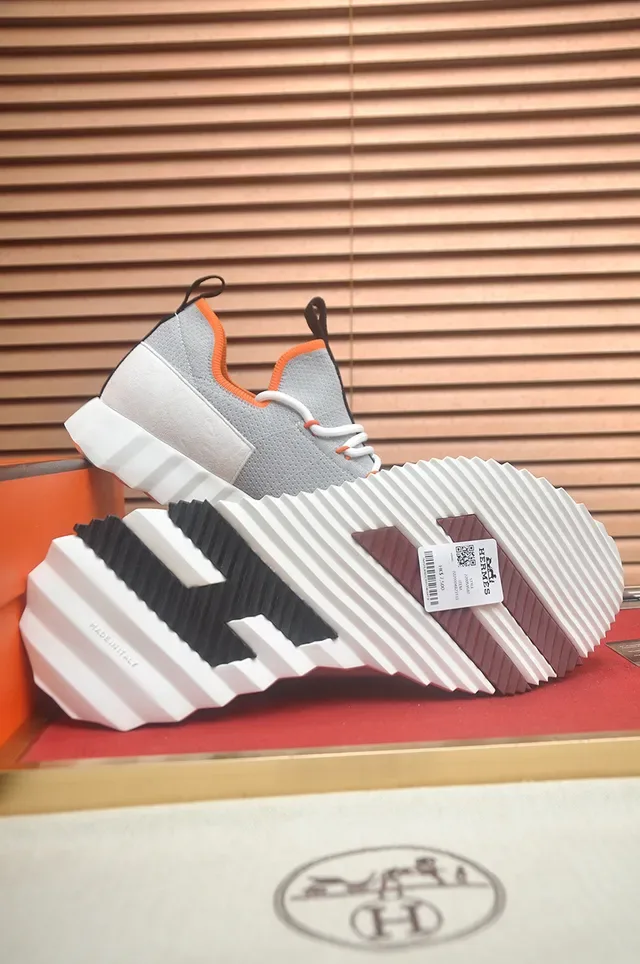 Gray Orange Knit Upper Sculpted Ridged Midsole Sneakers 3