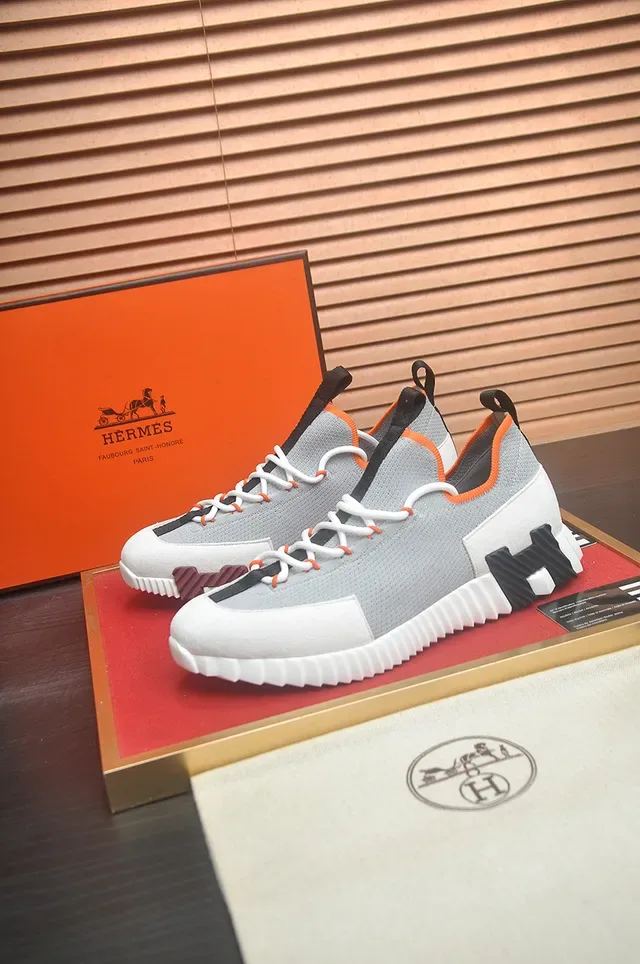 Gray Orange Knit Upper Sculpted Ridged Midsole Sneakers 4