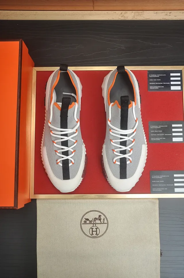 Gray Orange Knit Upper Sculpted Ridged Midsole Sneakers 5