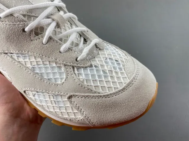 Gray Suede and Mesh Retro Runner Sneakers 2