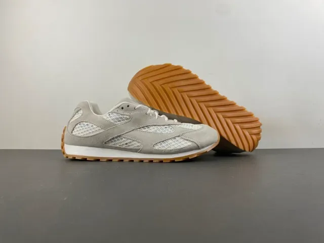 Gray Suede and Mesh Retro Runner Sneakers 12