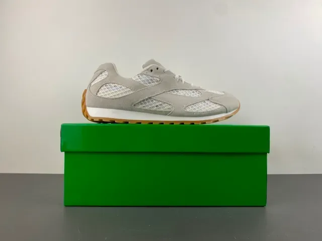 Gray Suede and Mesh Retro Runner Sneakers 15
