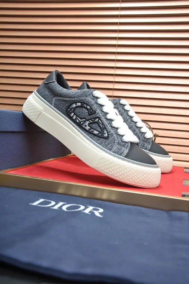 Gray White Denim-Textured Upper Embroidered Monogram Logo Sneakers 3