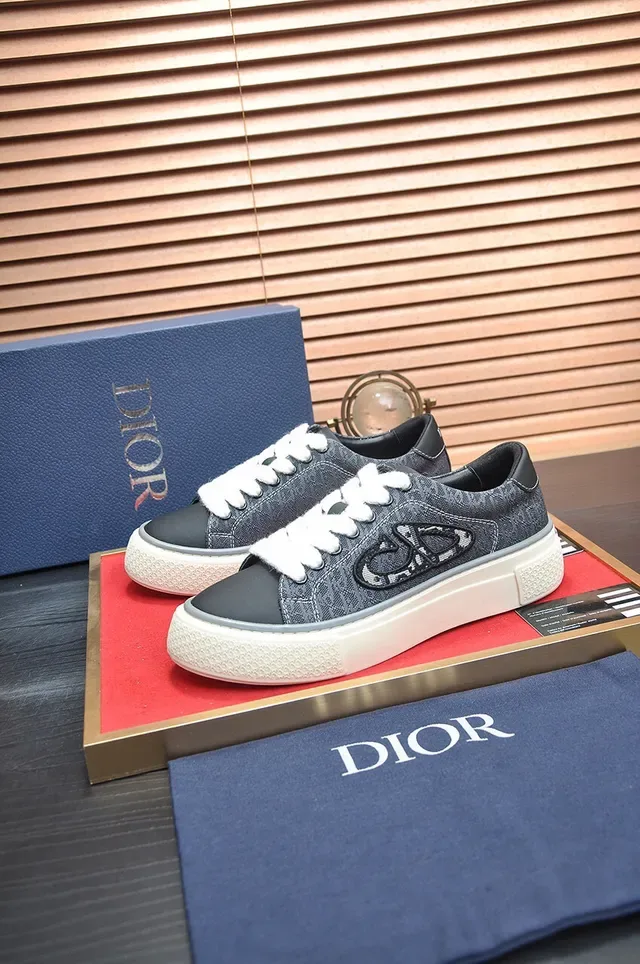 Gray White Denim-Textured Upper Embroidered Monogram Logo Sneakers 4