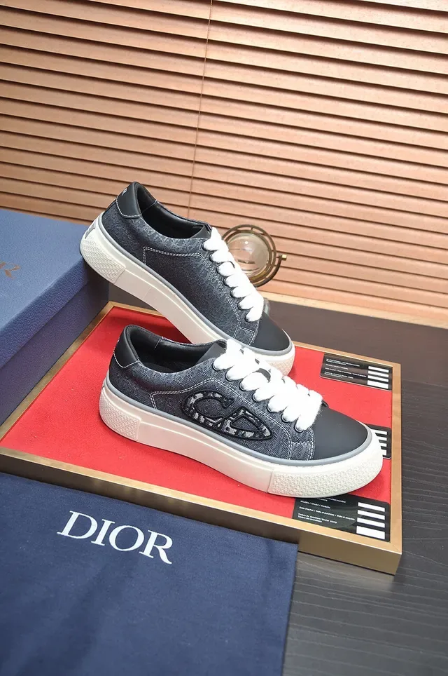 Gray White Denim-Textured Upper Embroidered Monogram Logo Sneakers 6