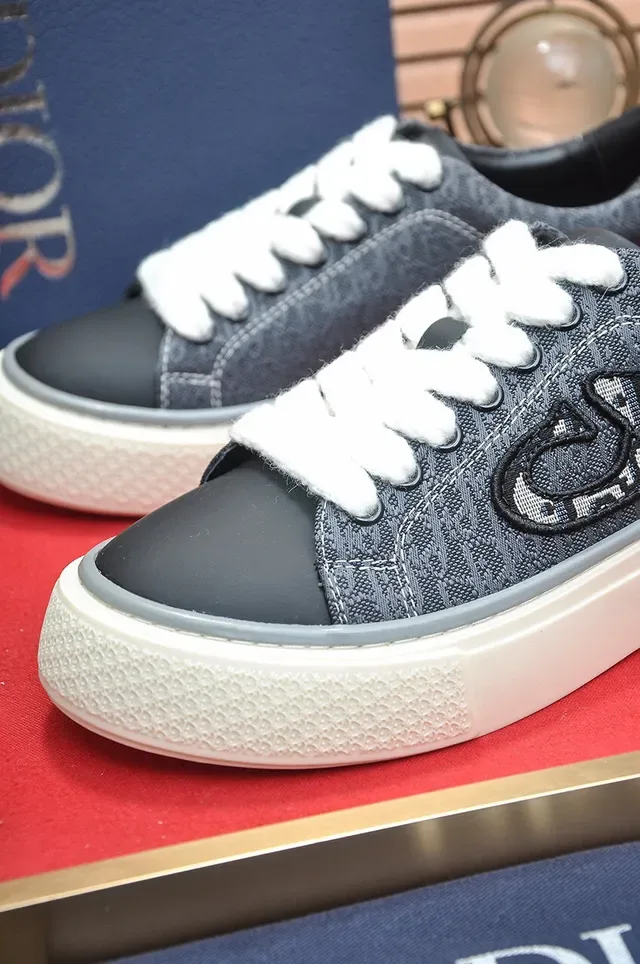 Gray White Denim-Textured Upper Embroidered Monogram Logo Sneakers 8