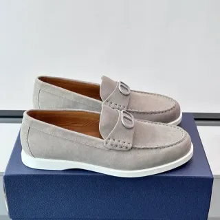Gray White Suede Upper Moccasin Stitching Loafer