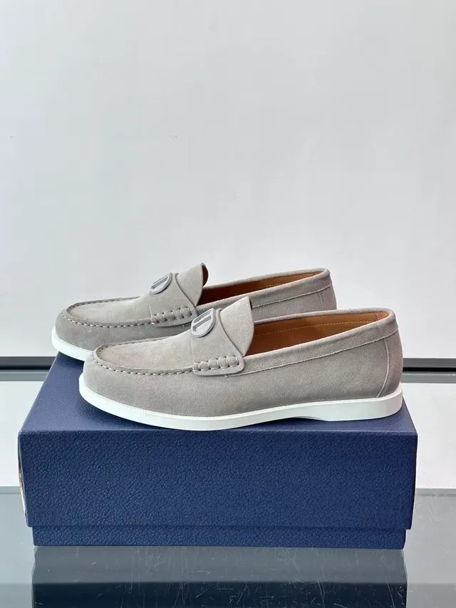 Gray White Suede Upper Moccasin Stitching Loafer 5