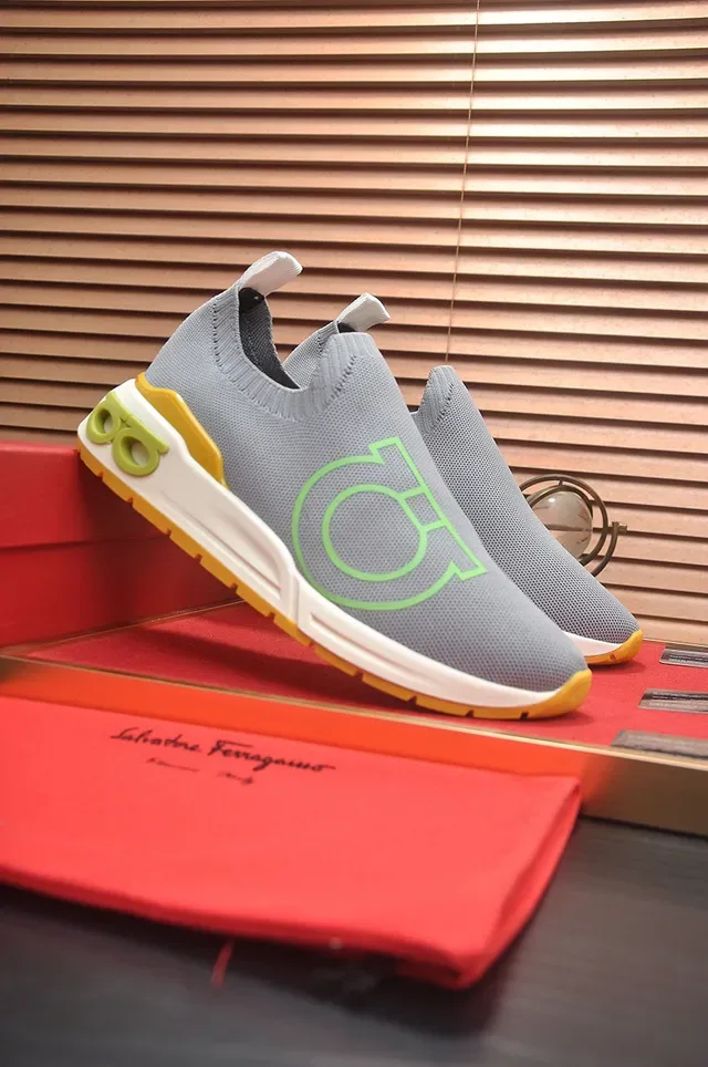 Gray Yellow Slip-On Sock-Fit Knit Upper Sculpted Multi-Layered Midsole Sneakers 3