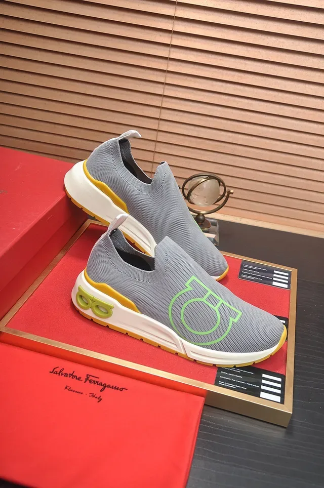 Gray Yellow Slip-On Sock-Fit Knit Upper Sculpted Multi-Layered Midsole Sneakers 6