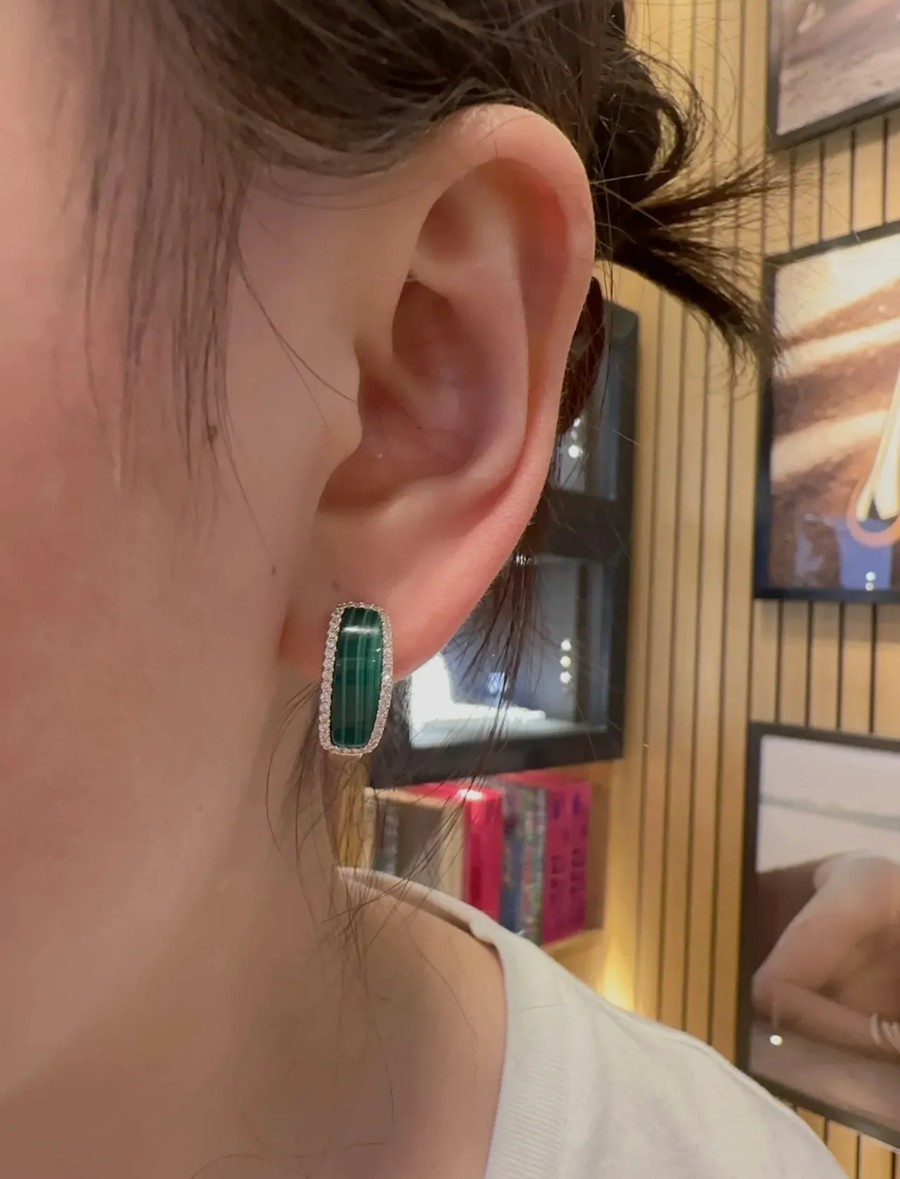 Green Cabochon Pavé Hoop Earrings 3