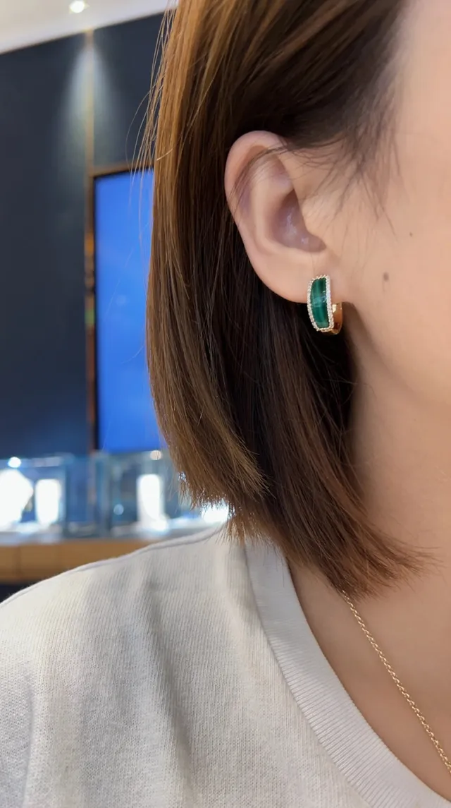 Green Cabochon Pavé Hoop Earrings 4