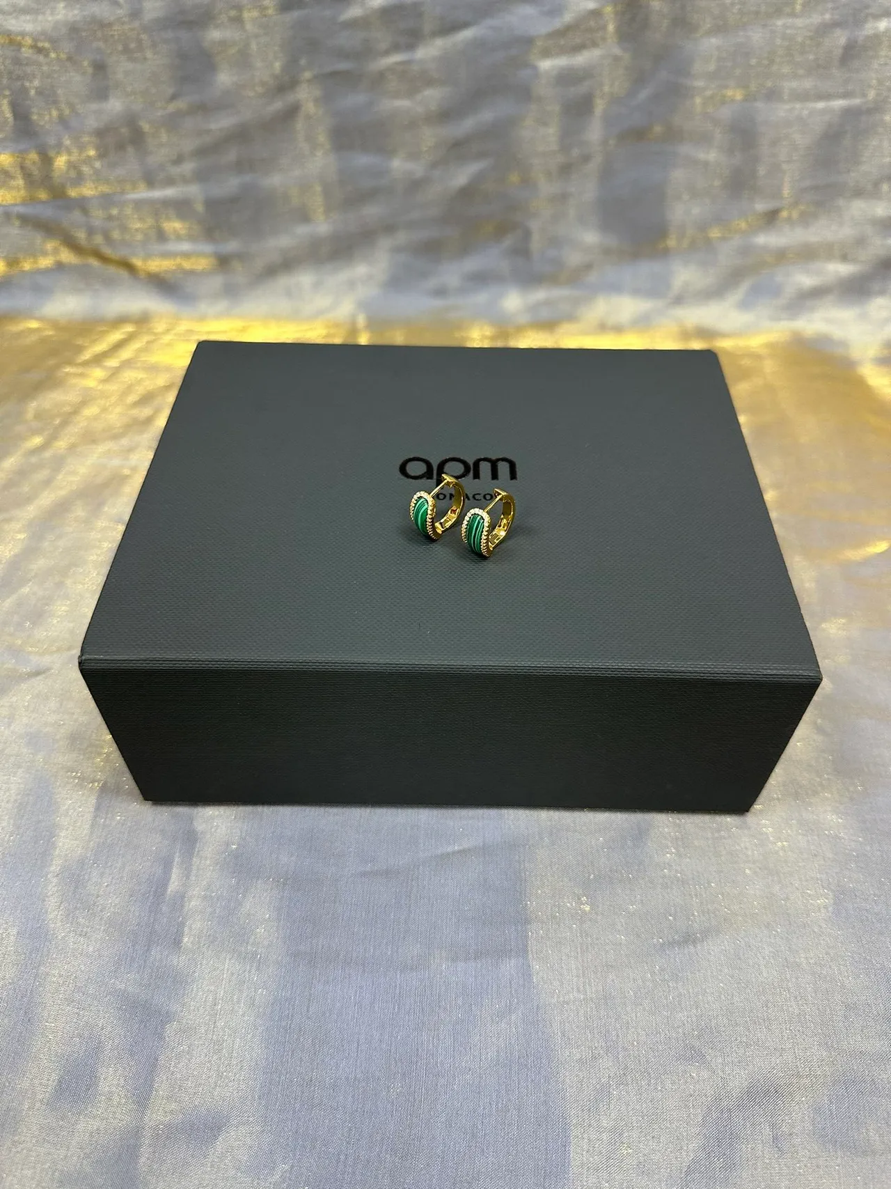 Green Cabochon Pavé Hoop Earrings 6