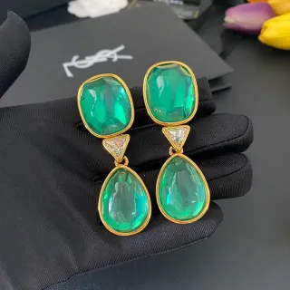 Green Faceted Stone Three-Stone Drop Earrings