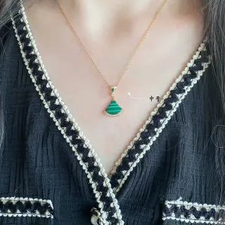 Green Gold Fan-Shaped Pendant Malachite Stone Necklace