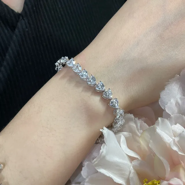 Heart-Shaped Crystal Double-Row Silver-Tone Bracelet 7