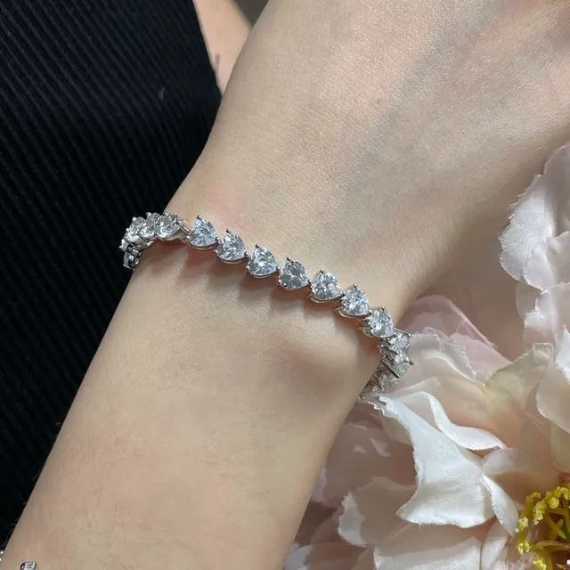 Heart-Shaped Crystal Double-Row Silver-Tone Bracelet 8
