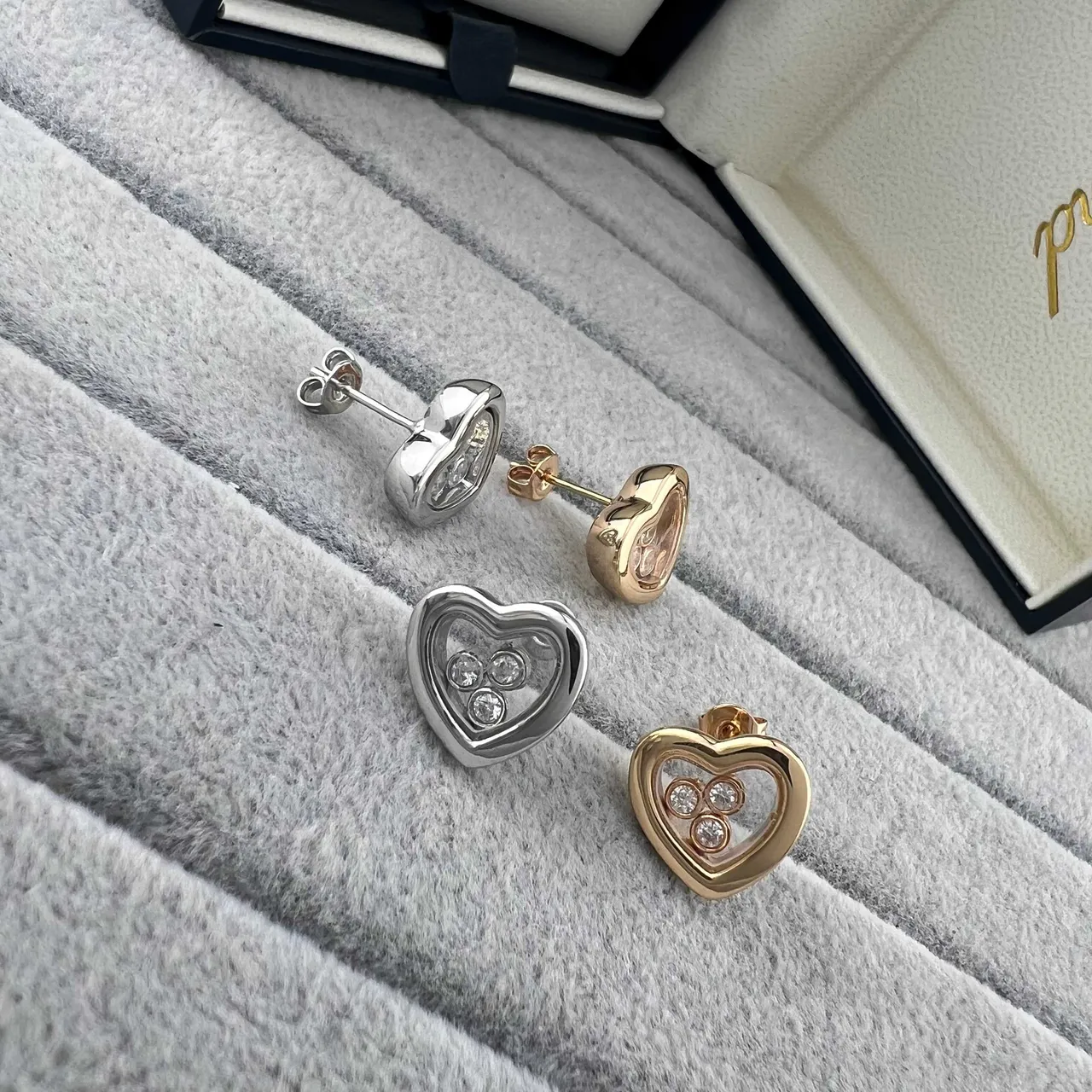 Heart-Shaped Open-Frame Three-Stone Stud Earrings 4