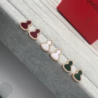 Heart-Shaped Pavé-Bordered Inlaid Stud Earrings