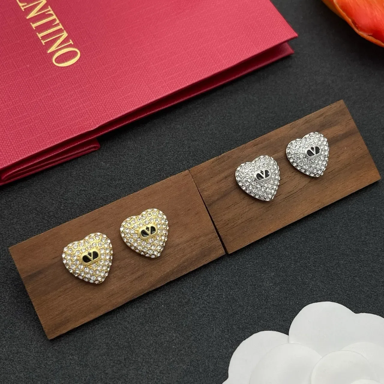 Heart-Shaped Pavé-Crystal Monogram Stud Earrings 2