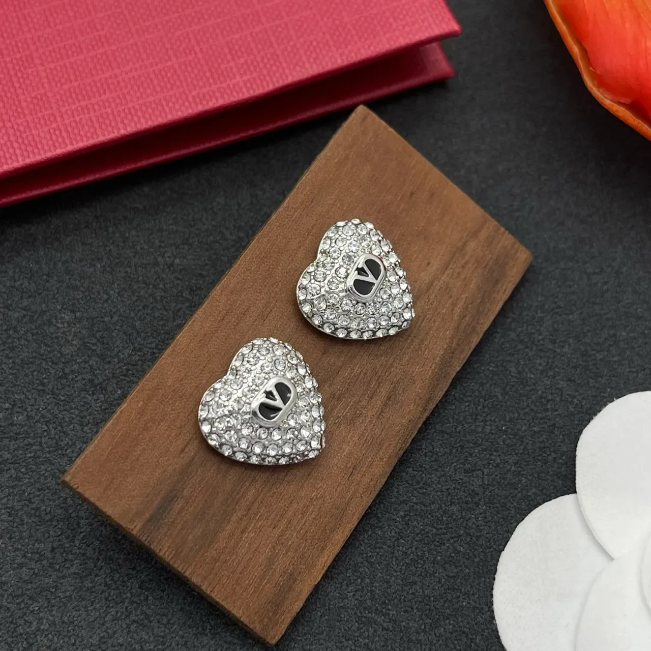 Heart-Shaped Pavé-Crystal Monogram Stud Earrings 6