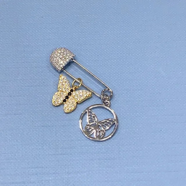 HEFANG Crystal Butterfly Dual-Charm Safety-Pin Brooch 5