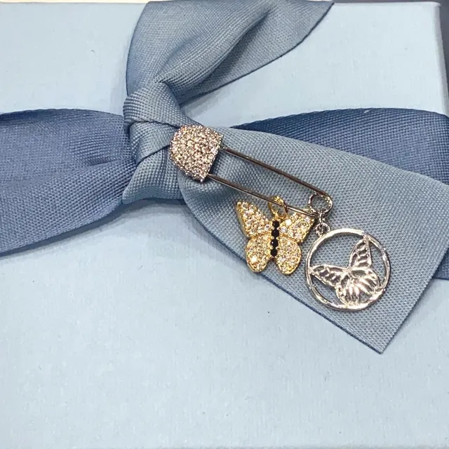 HEFANG Crystal Butterfly Dual-Charm Safety-Pin Brooch 8