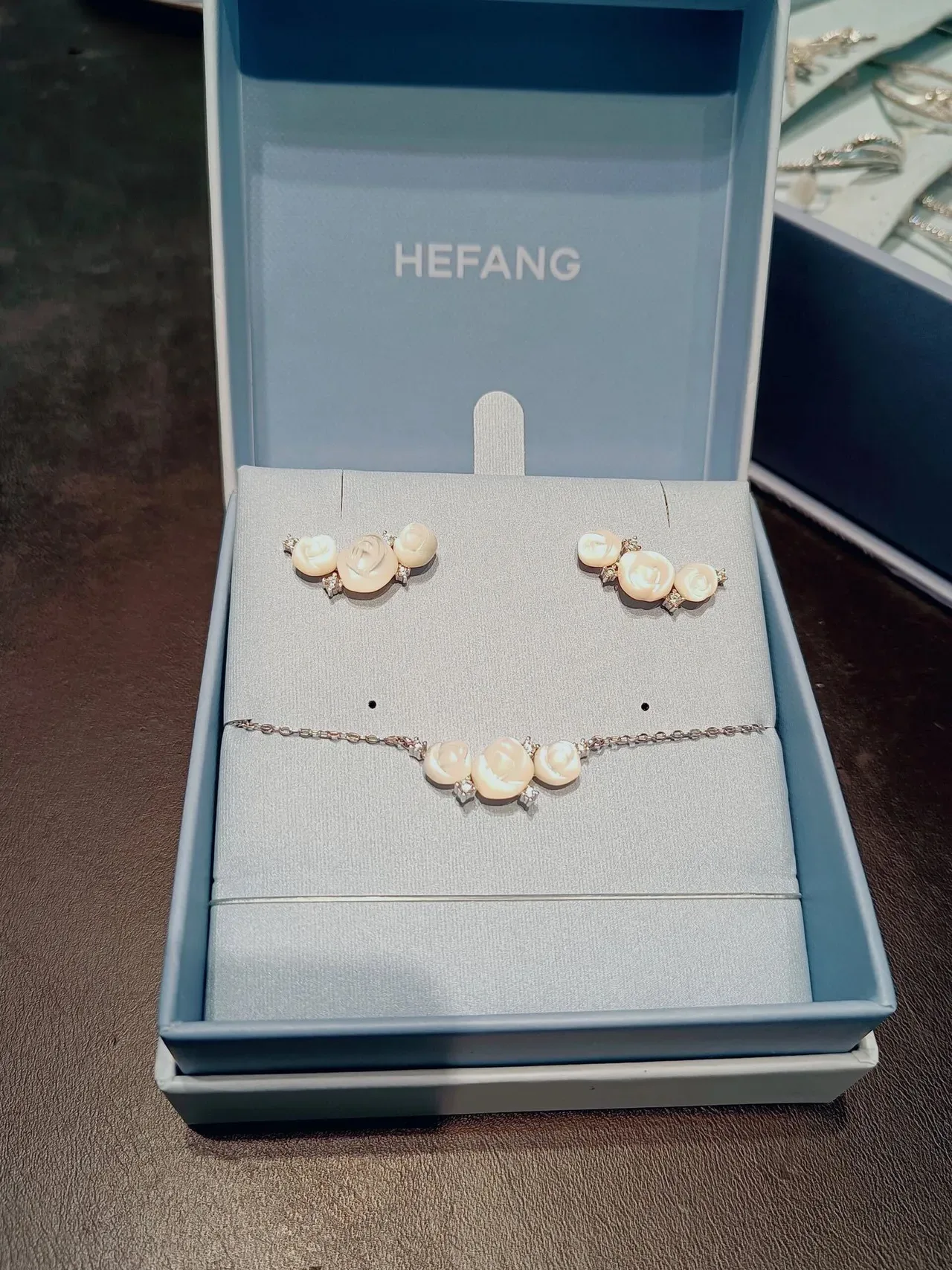HEFANG Silver Gold Rose-Shaped Studs Pavé Crystal Tassels Earrings 5