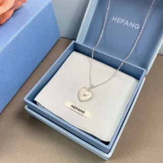 HEFANG Collier Argent Blanc Pendentif Cœur Centre Émaillé