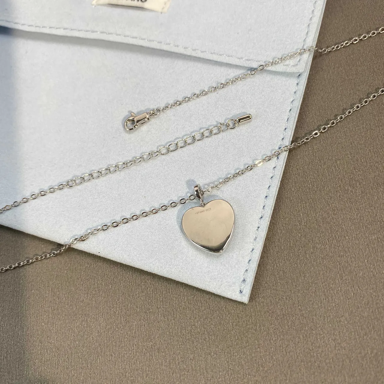 HEFANG Silver White Heart-Shaped Pendant Enamel Center Necklace 3