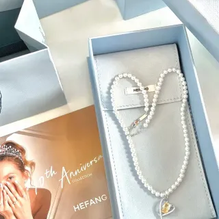 HEFANG 白金 珍珠串 心形吊坠项链
