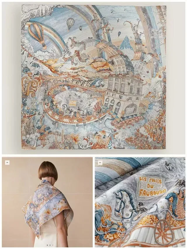 Illustrated Fantasy Scene Multicolor Silk Scarf 1