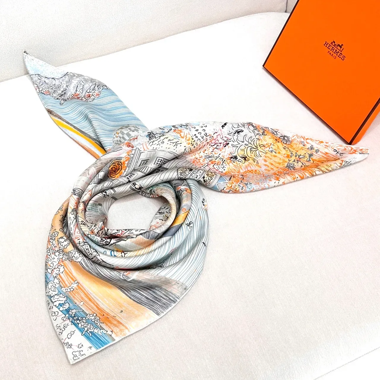 Illustrated Fantasy Scene Multicolor Silk Scarf 5