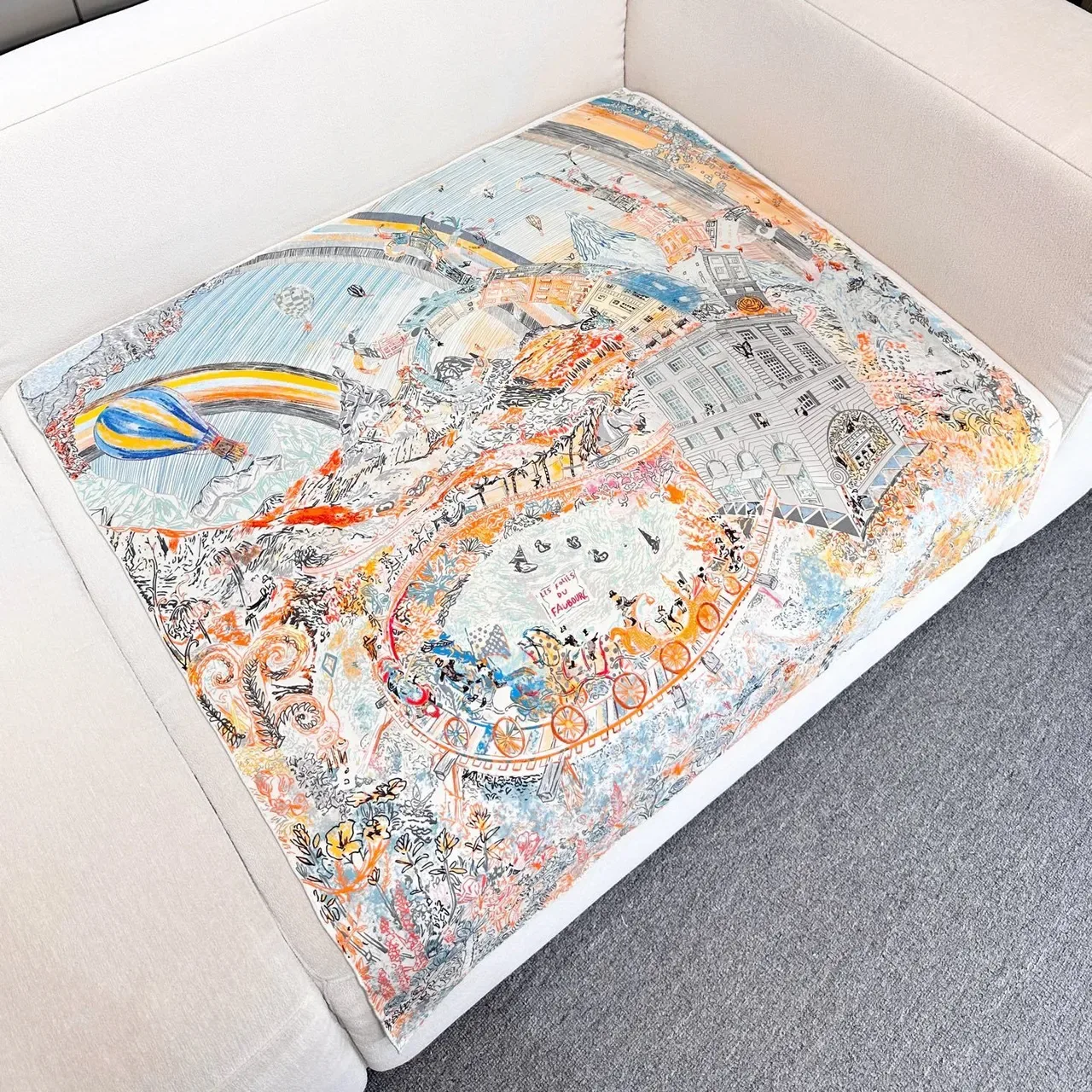 Illustrated Fantasy Scene Multicolor Silk Scarf 6