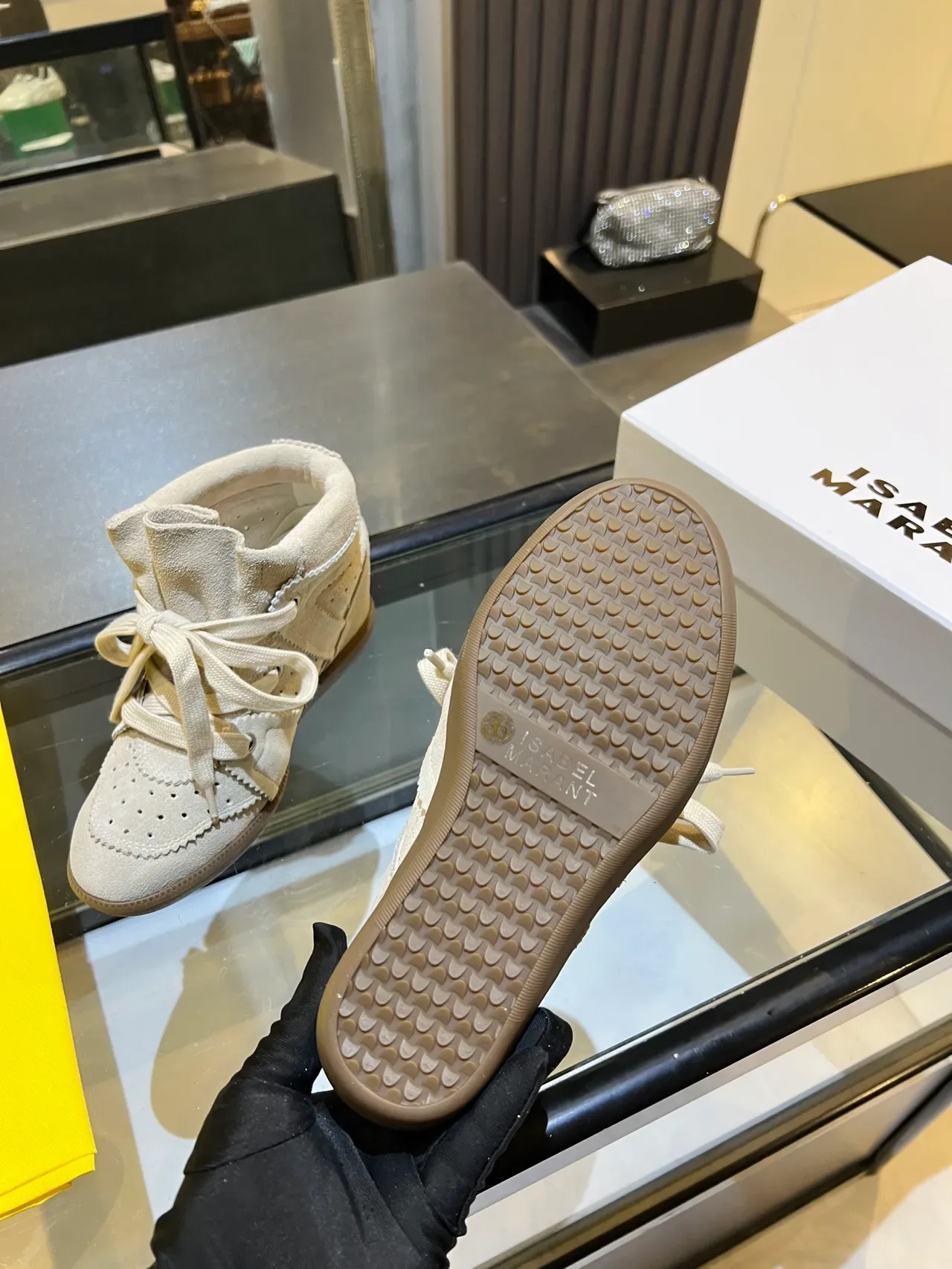 Isabel Marant Beige Brown Wedge Sole Perforated Suede Lifestyle Sneakers 2