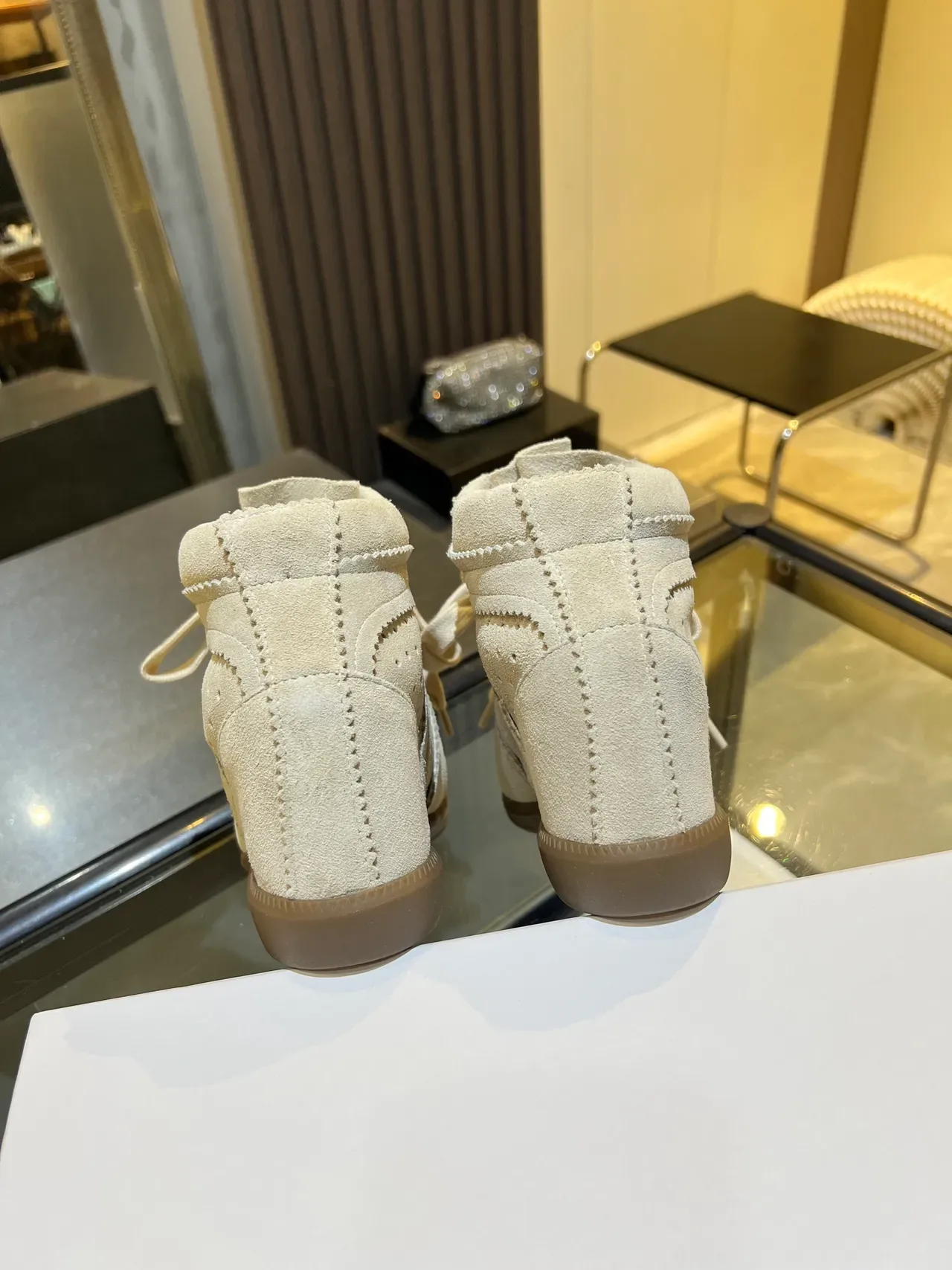 Isabel Marant Beige Brown Wedge Sole Perforated Suede Lifestyle Sneakers 3