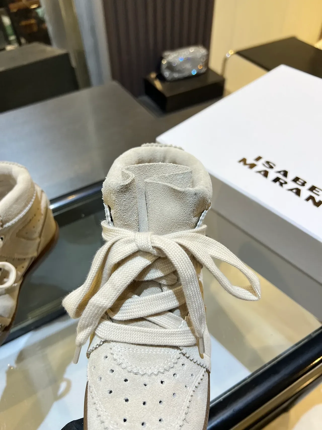 Isabel Marant Beige Brown Wedge Sole Perforated Suede Lifestyle Sneakers 4
