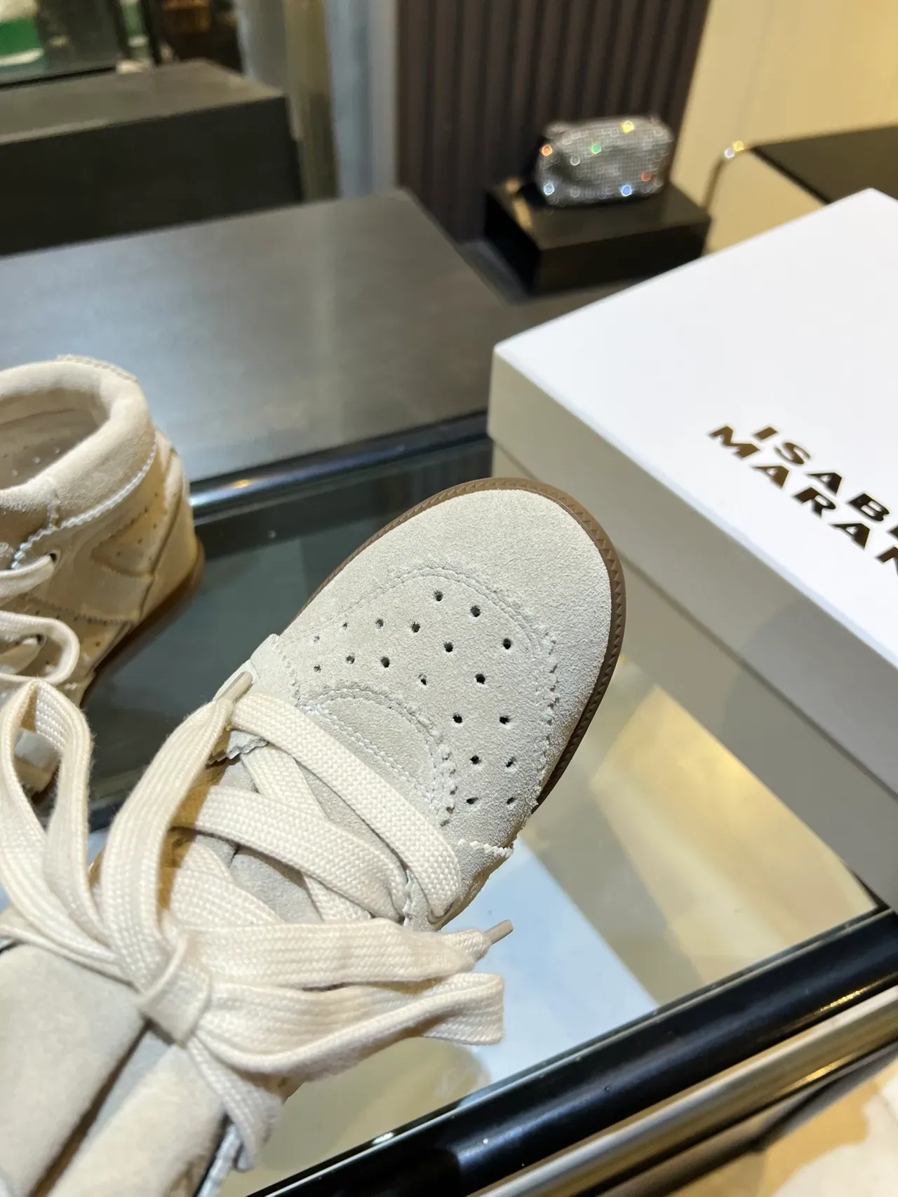 Isabel Marant Beige Brown Wedge Sole Perforated Suede Lifestyle Sneakers 5