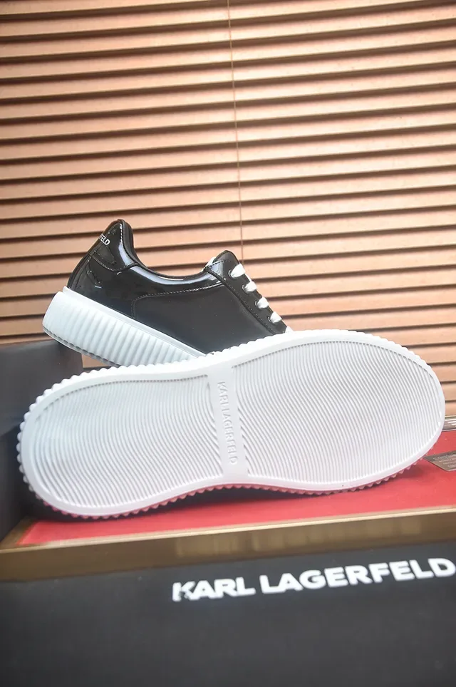 Karl Lagerfeld Black White Glossy Patent-Like Upper Ridged Platform Sole Chunky Sneakers 3