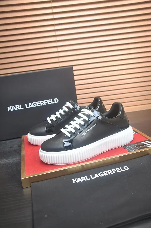 Karl Lagerfeld Black White Glossy Patent-Like Upper Ridged Platform Sole Chunky Sneakers 4