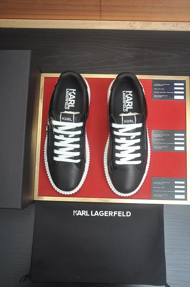 Karl Lagerfeld Black White Glossy Patent-Like Upper Ridged Platform Sole Chunky Sneakers 5