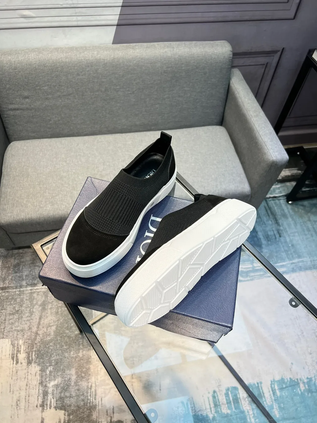 Knit and Suede Slip-On Platform Sneaker 4