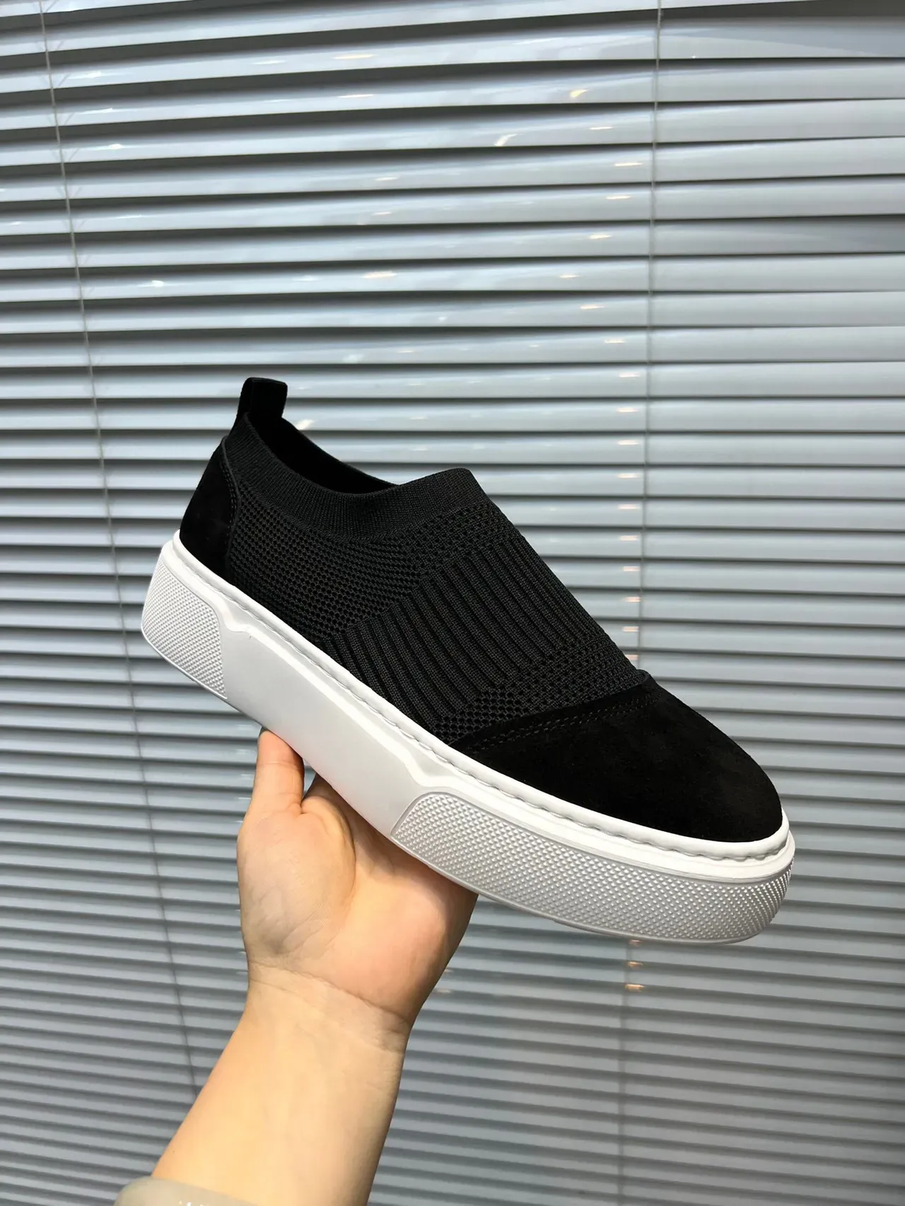 Knit and Suede Slip-On Platform Sneaker 6