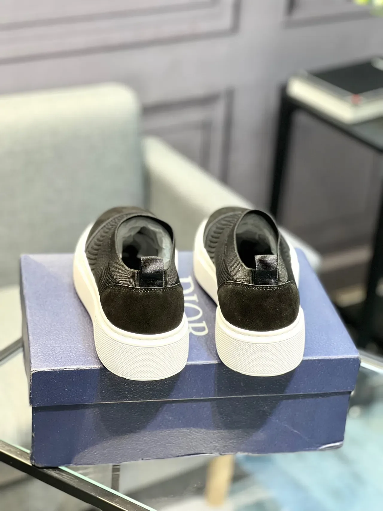 Knit and Suede Slip-On Platform Sneaker 8