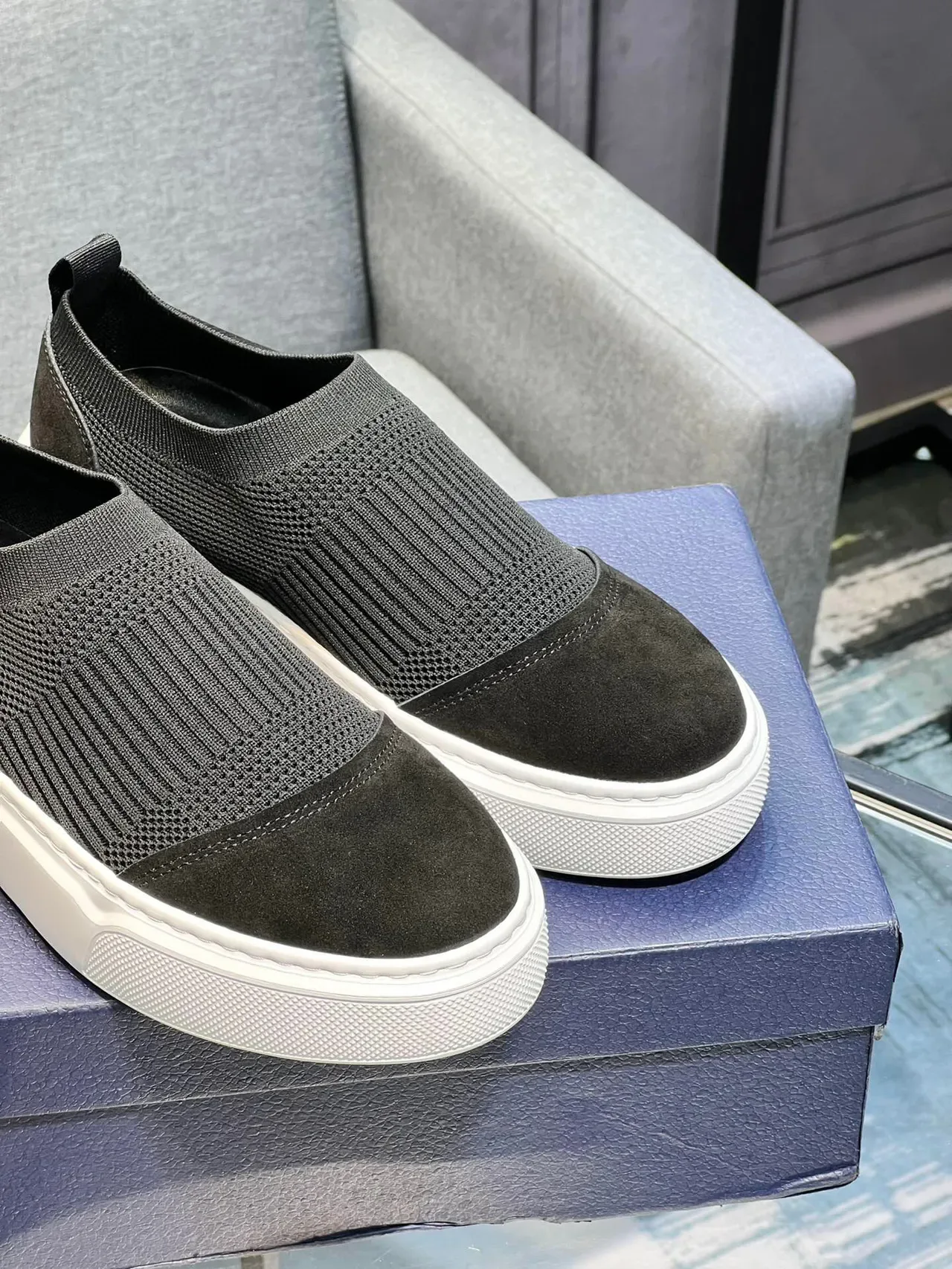 Knit and Suede Slip-On Platform Sneaker 9
