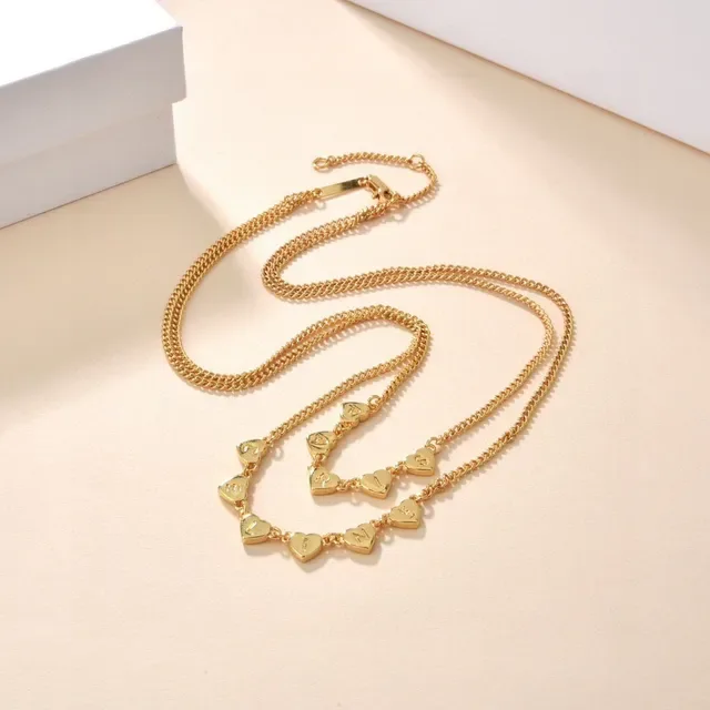 Layered Gold-Tone Heart Charm Engraved Letter Necklaces 5