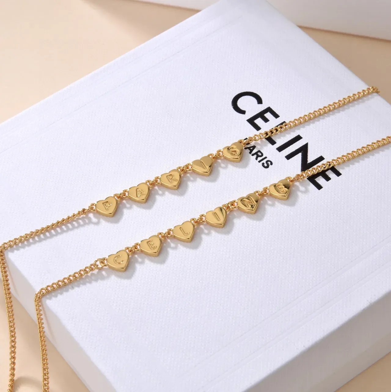 Layered Gold-Tone Heart Charm Engraved Letter Necklaces 6